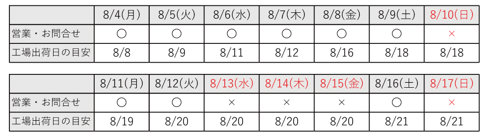 営業日カレンダー